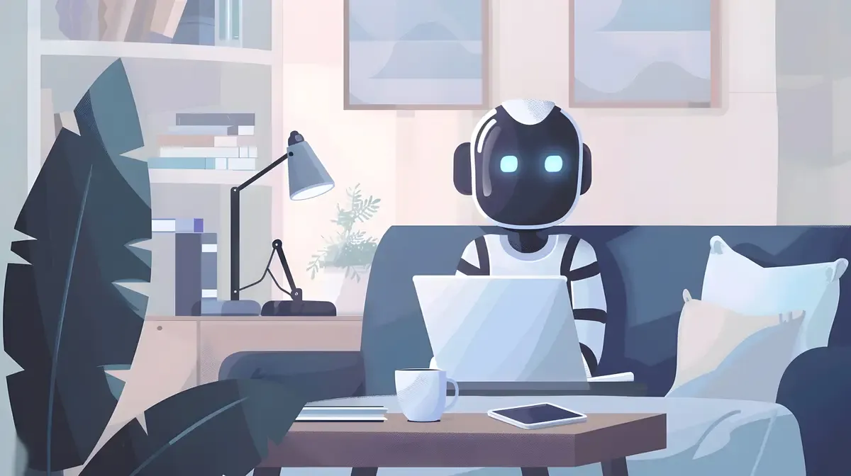 Cozy Home Life with AI Engaging in a Text Conversation
