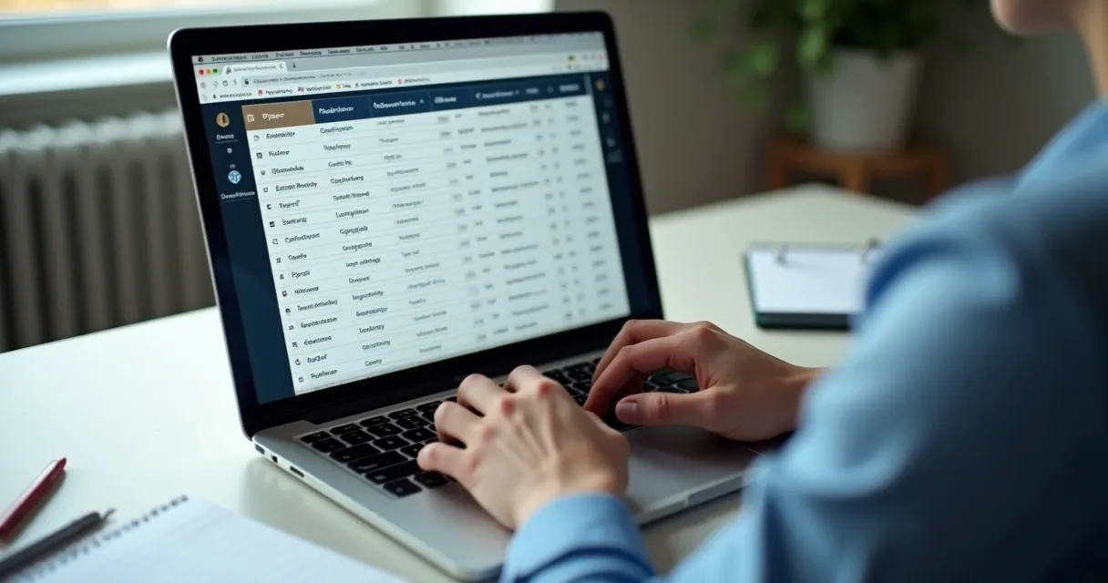 Planilha aberta no notebook com perguntas frequentes organizadas em colunas 
