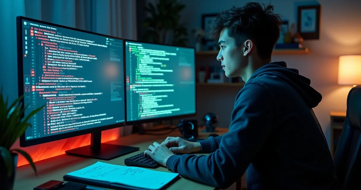 Pessoa ajustando prompt em tela com ícones de erros em inteligência artificial