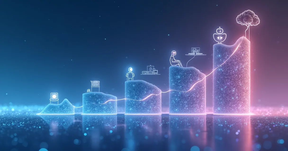 Gráfico digital mostrando evolução de ferramentas de IA ao longo do tempo