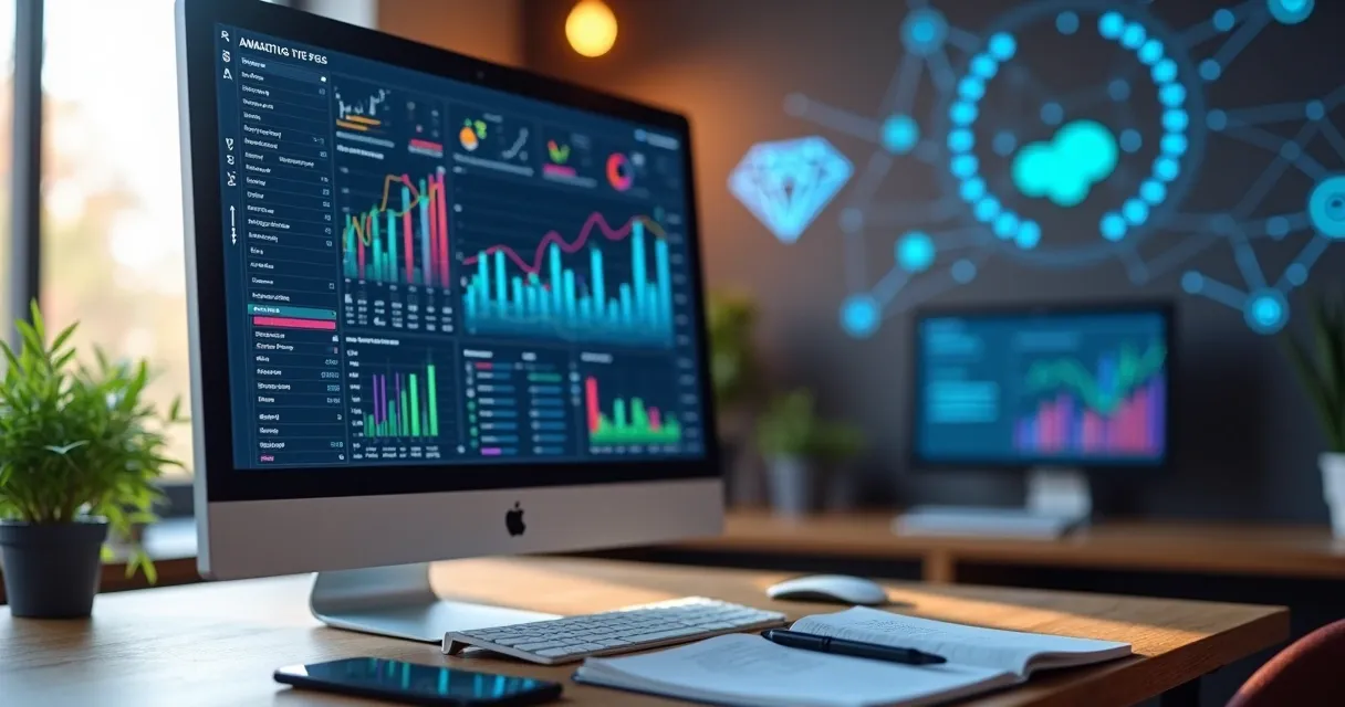 Tela de computador mostrando gráficos de análise de mercado e dados digitais 