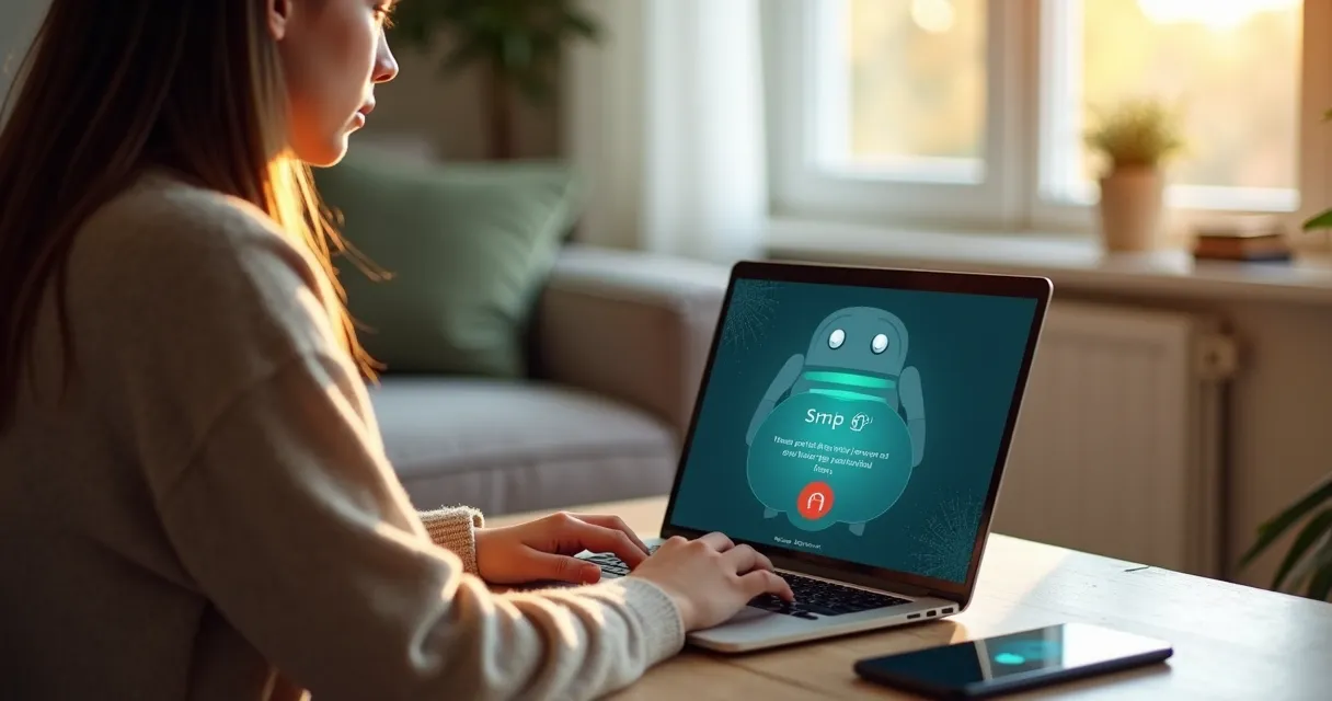 Pessoa usando chatbot de IA no notebook em ambiente descontraído