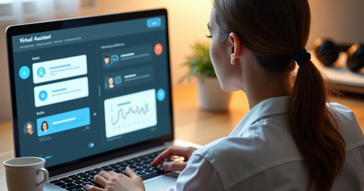 Aluna interagindo com assistente virtual em curso online na tela do notebook 