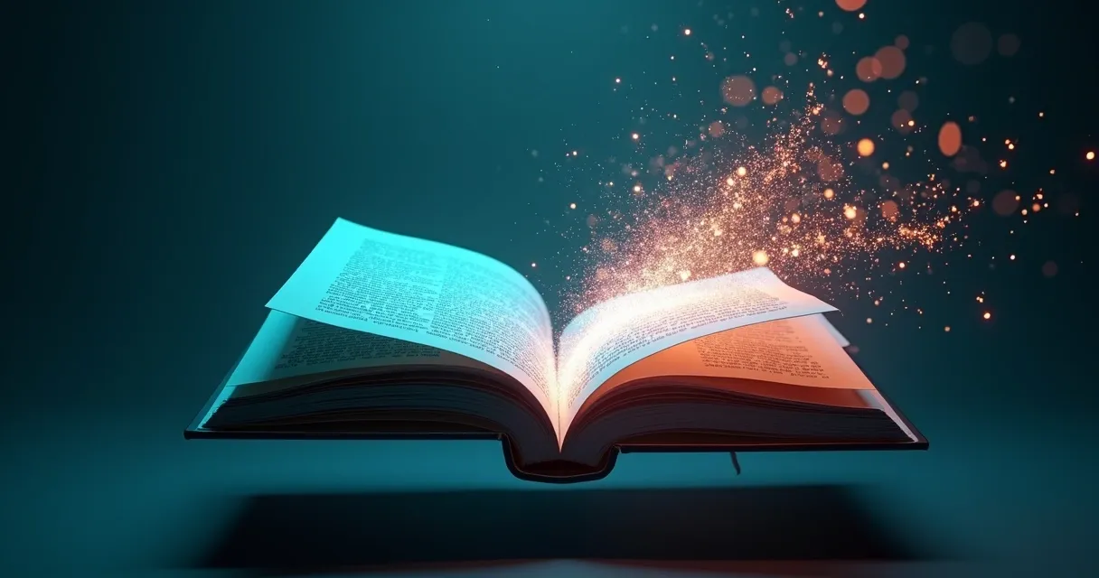 Livro aberto se transformando em fluxo digital de dados