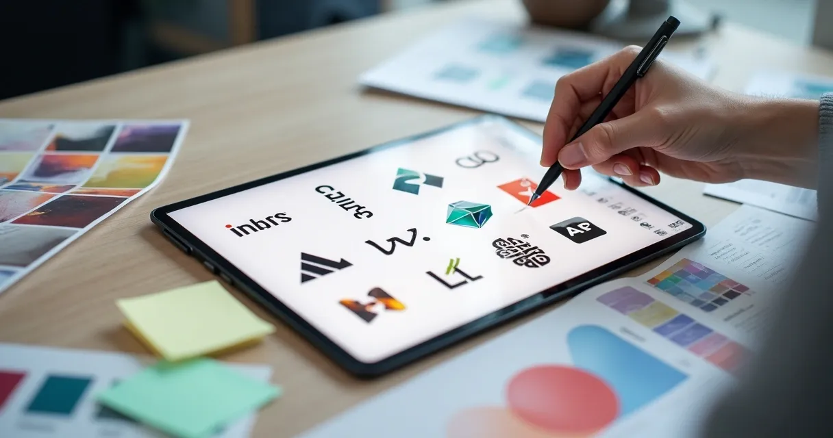 Protótipos de logotipos em diferentes estilos gerados via inteligência artificial 