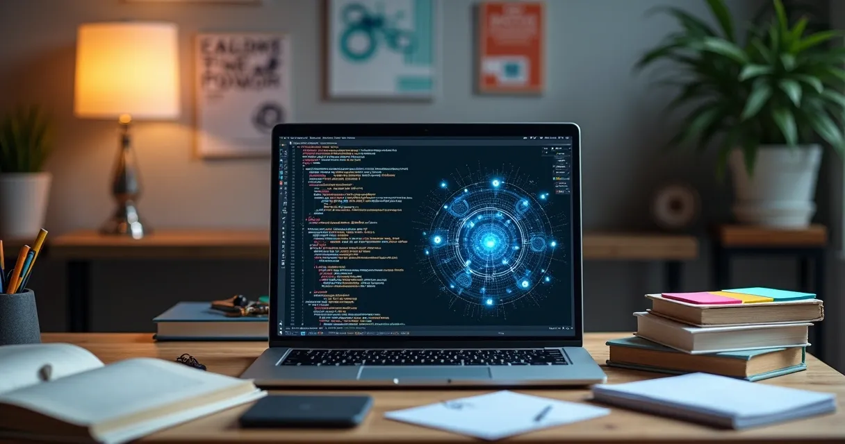 Ilustração de código-fonte aberto e ícones de inteligência artificial 