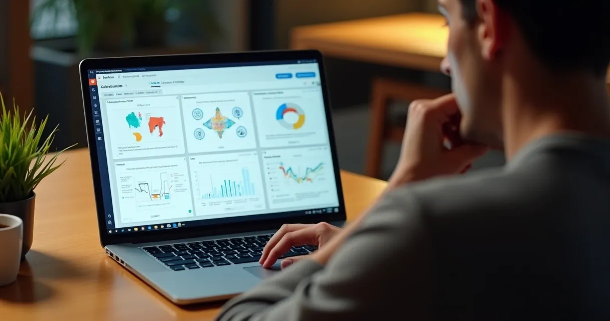 Pessoa analisando diferentes plataformas de inteligência artificial na tela de um notebook