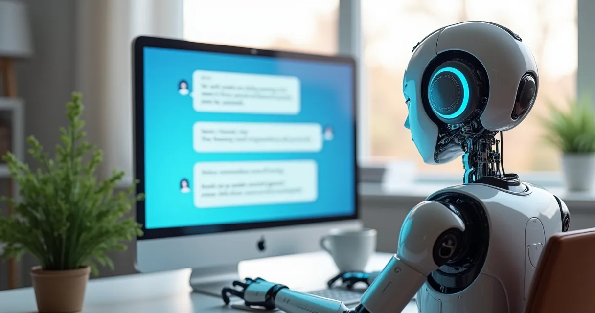 Robô virtual atendendo usuário em interface de chat 