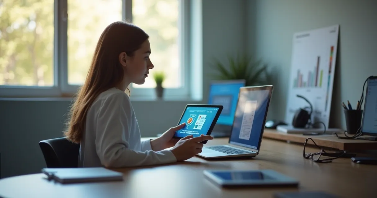 Pessoa testando um chatbot IA em tablet 